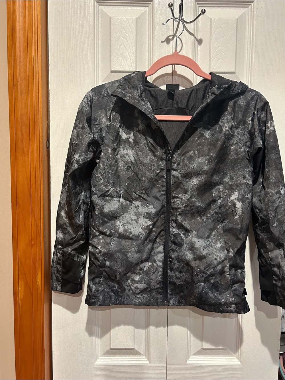 Kids Black & Gray Hooded Rain Jacket